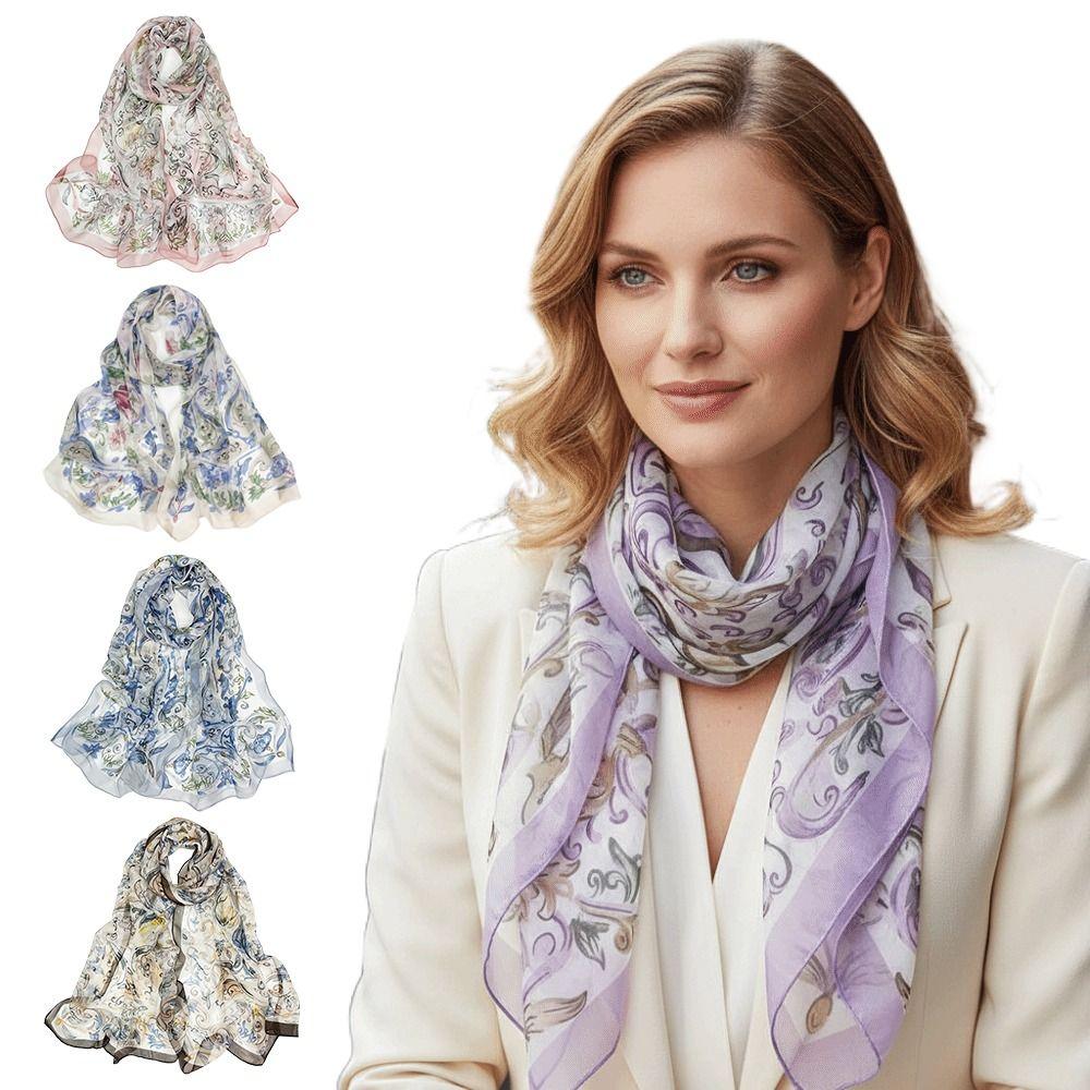 Sun-Resistant Silk Scarf Breathable Long Wraps Portable Bandana  for Women