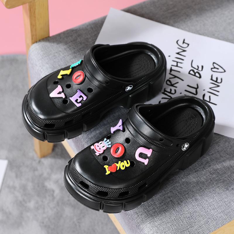 2025 new heightening hole shoes women's sandals wear platform fashion bag head slippers summer high heel sandals tide