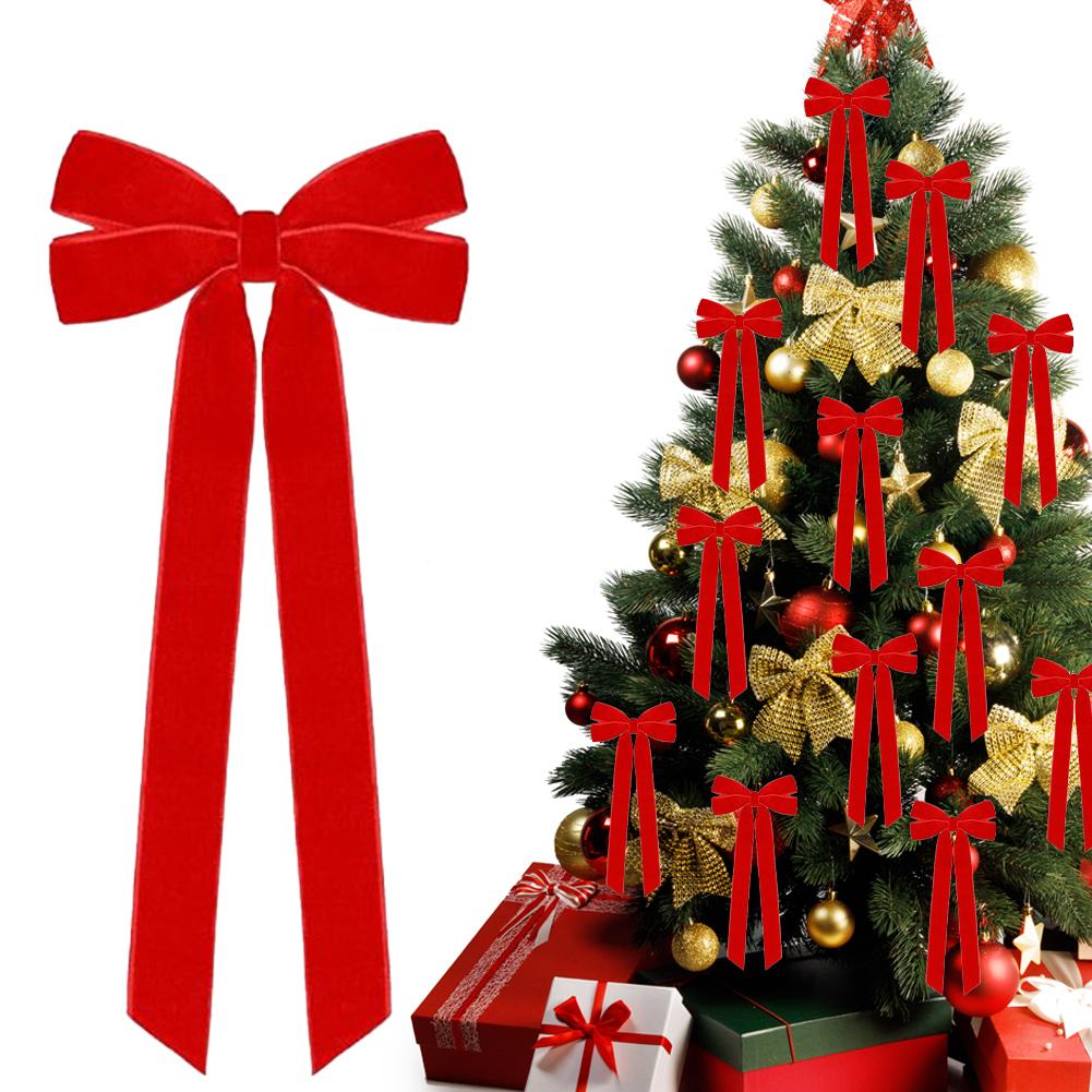 12PCs Velvet Bows Christmas Tree Decorations,Pink Large Velvet Bows Xmas Tree Topper Garland Ornament Rustic Velvet Wreath Bows