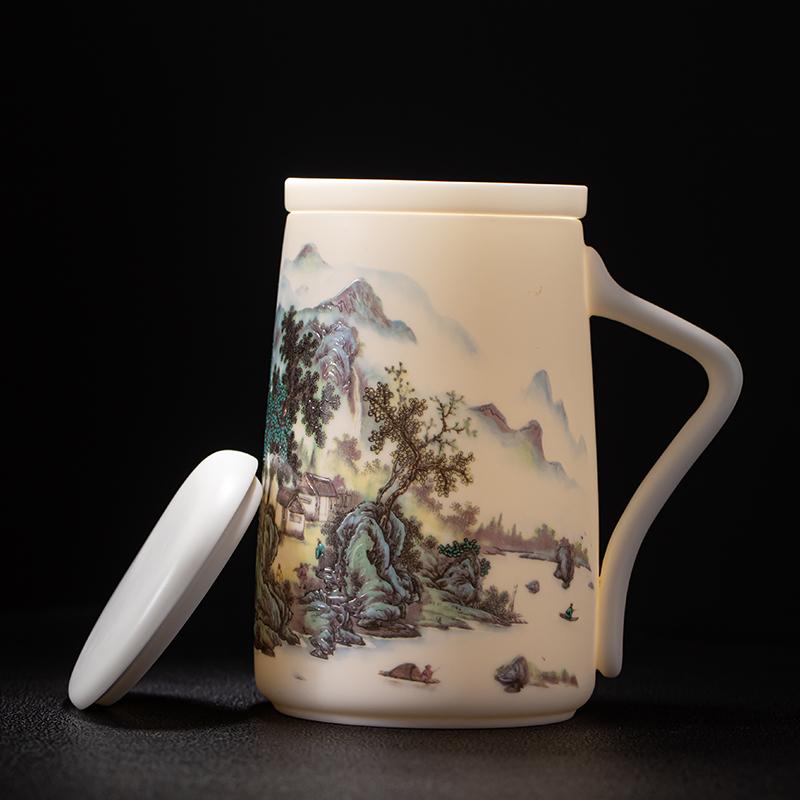Mug with Lid Large Capacity Letter Creative Ceramic Water Cup Tea Cup Office Cup Customized Mutton Fat Jade Overglazed Color