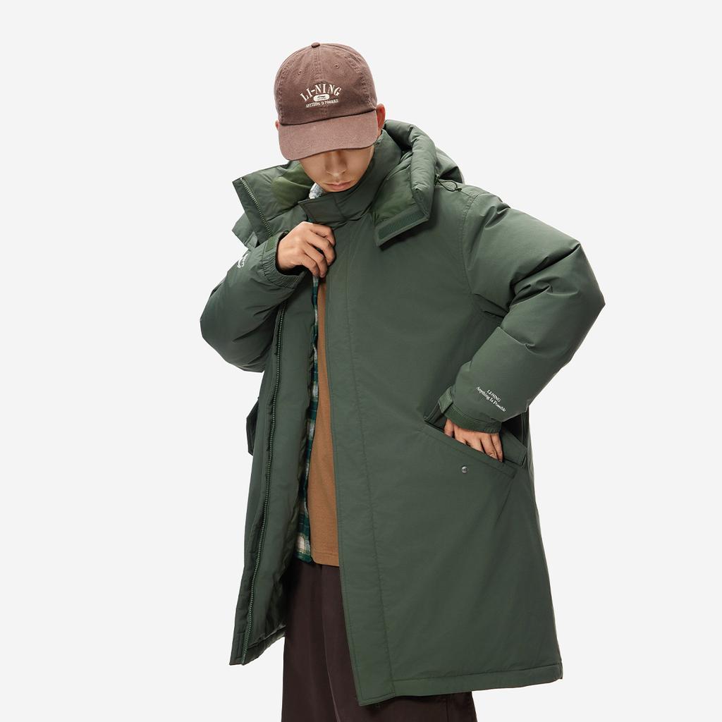 Li Ning Hot Pot Down Series Water-Resistant Self-Adjusting Temperature Hooded 600 Fill Power Extreme Cold Outdoor Long Winter Down Jacket AYMU661-1
