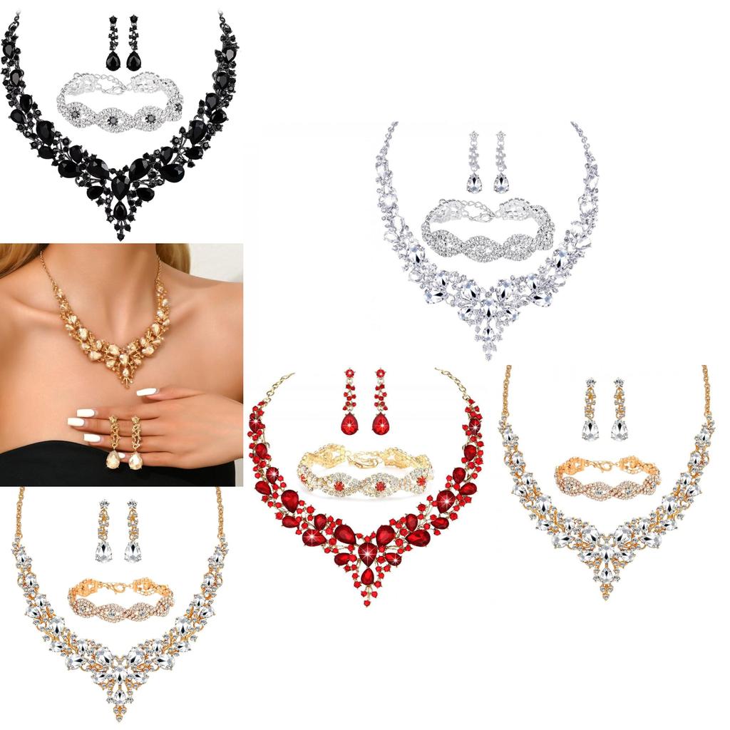 Fashion Jewelry Set With Water Diamond Geometric Necklace And Earrings For Women