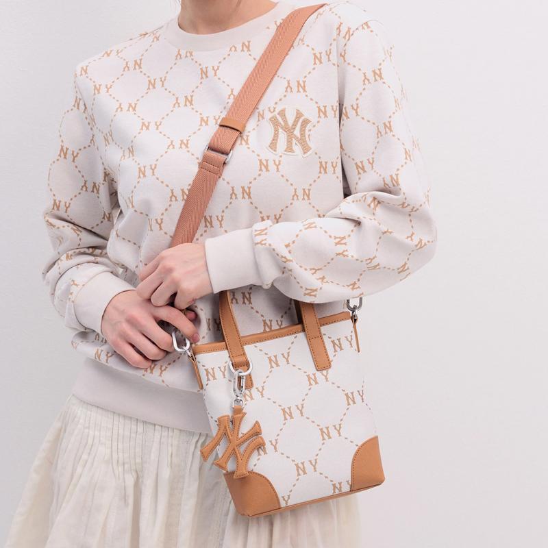 New MLB Artificial Leather Shoulder Bag Crossbody Bag Handbag Clutches Student Backpacks Unisex Cream 3ACRS054N-50CRS