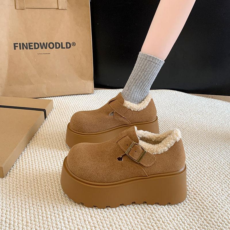 Fleece Muffin Increases Height with One Pedal, Big Head, Ugly and Cute Birkenstock Cotton Shoes, Women's New Thick-soled Warm Snow Boots In Winter