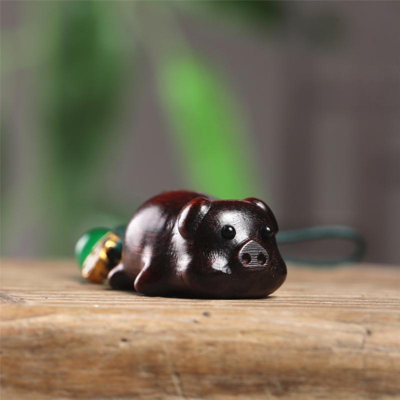 Rosewood Sleeping Pig Phone Charm & Keychain Zodiac Pendant Accessory 3*2.3*1.6cm