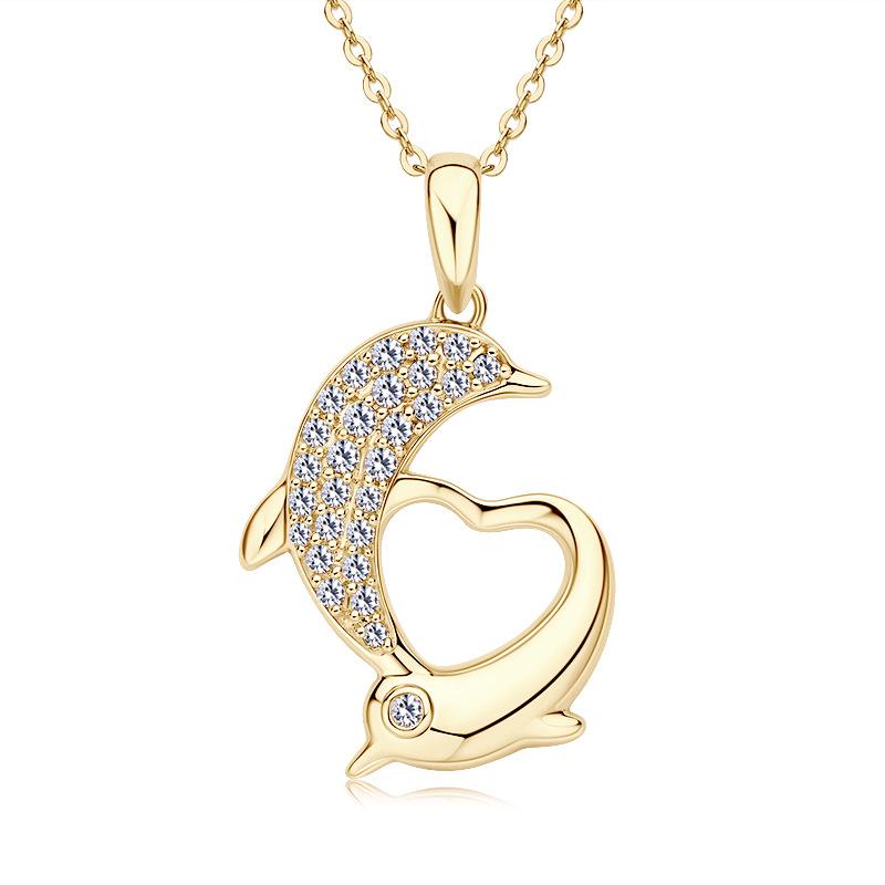Silvere Glam Border Fashion 10k Genuine Gold Moissanite Dolphin Pendant, Niche Style Collarbone Chain, High-end Design Necklace