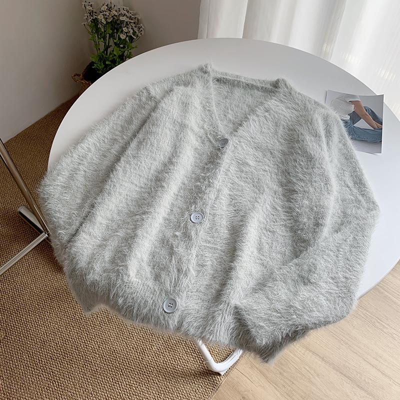 Cross-border Imitation Mink Sweater Jacket Women's Autumn and Winter New High-end Soft Outer with Loose Lazy Wind Knitted Cardigan