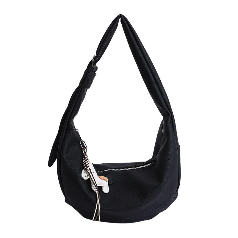 

Large-capacity casual tote dumpling bag women s 2026 spring new light luxury niche single shoulder underarm fraternity without pendant чёрный