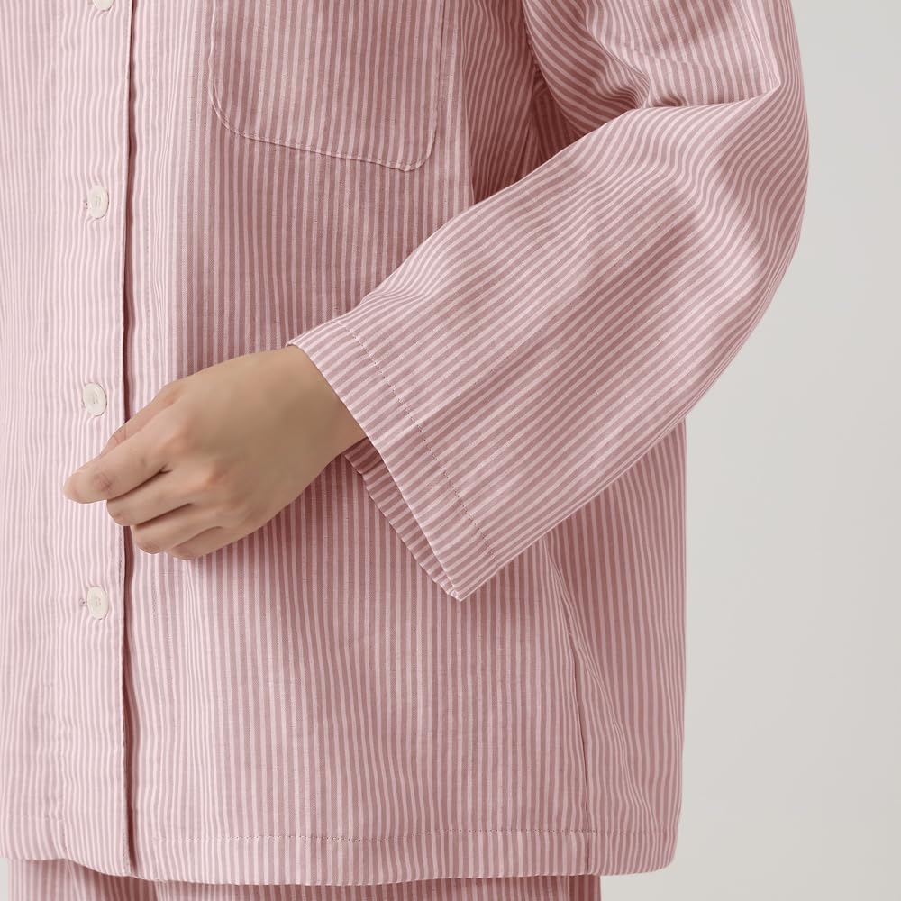 GUNZE Pajama Asedron Long Sleeve Long Pants (Sleeves & Leg Openings with Elastic Grommets) Double Gauze Women's M Size