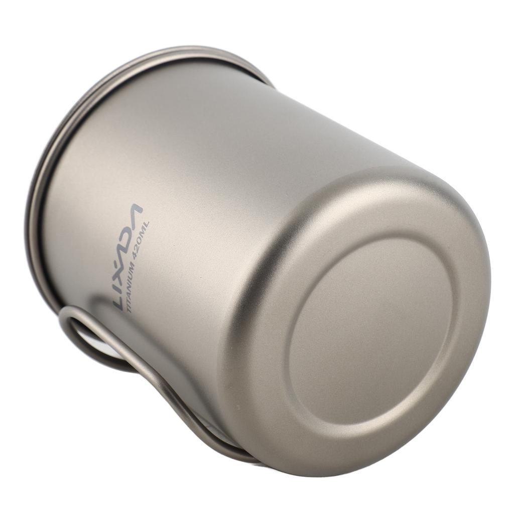 Titanium Camping Cup and Folding Spork Set Lightweight Water Cup Mug with Lid and Foldable Handles for Outdoor Camping