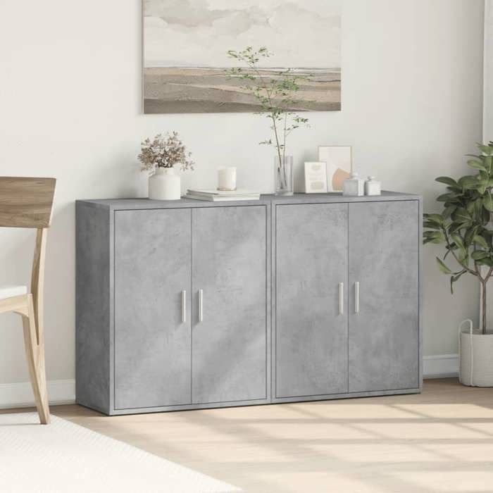VidaXL Buffets 2 Pcs Concrete Grey 60x31x70 Cm Engineered Wood, Storage Cabinet, Entryway Furniture, Accent Furniture, 3276542
