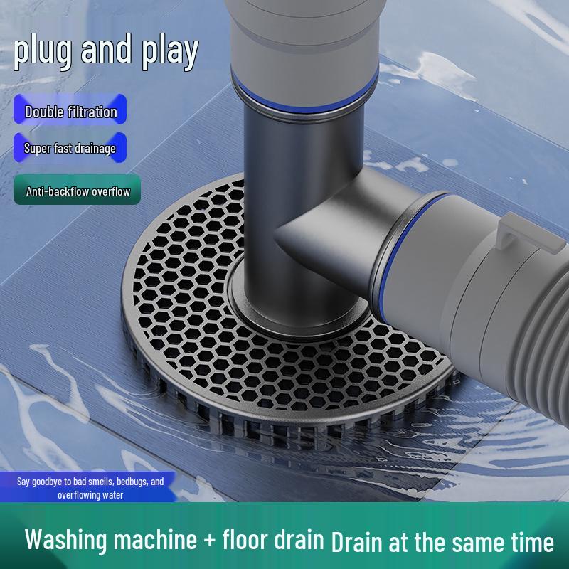 Three-Way Washing Machine Drain Connector with Anti-Odor Floor Cover