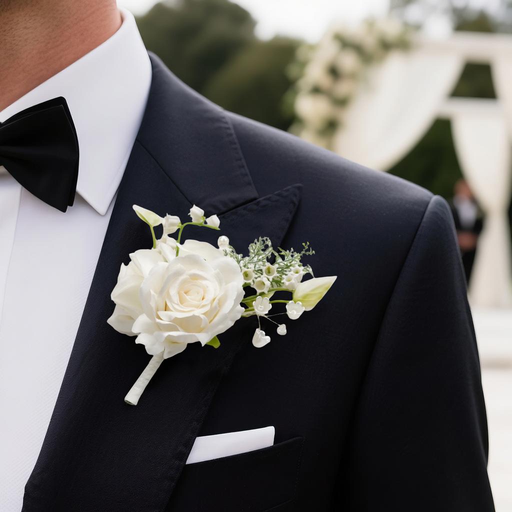 Uflower White Green Groom Groomsmen Boutonniere Set, Artificial Flowers for Wedding Prom Homecoming Anniversary Graduation