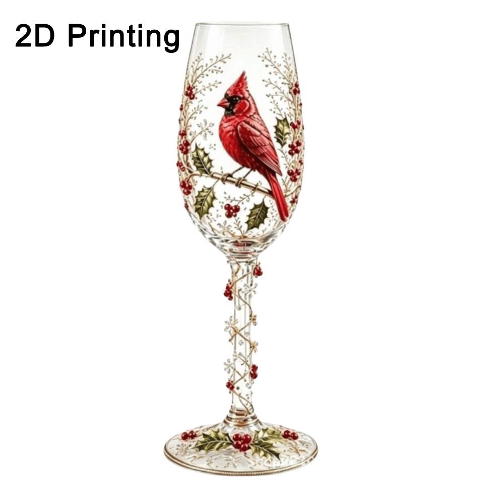 2D Printing Pattern Christmas Wine Glass Red Berries Xmas Bird Cup Bird Glass Goblet Party