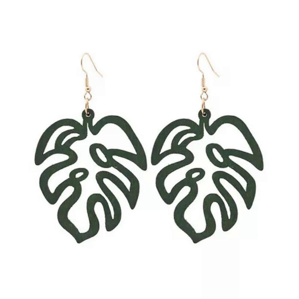 RSAMD Wood Hollow Leaf Statement Earrings for Women Wooden Fashion Unique Jewelry-Red