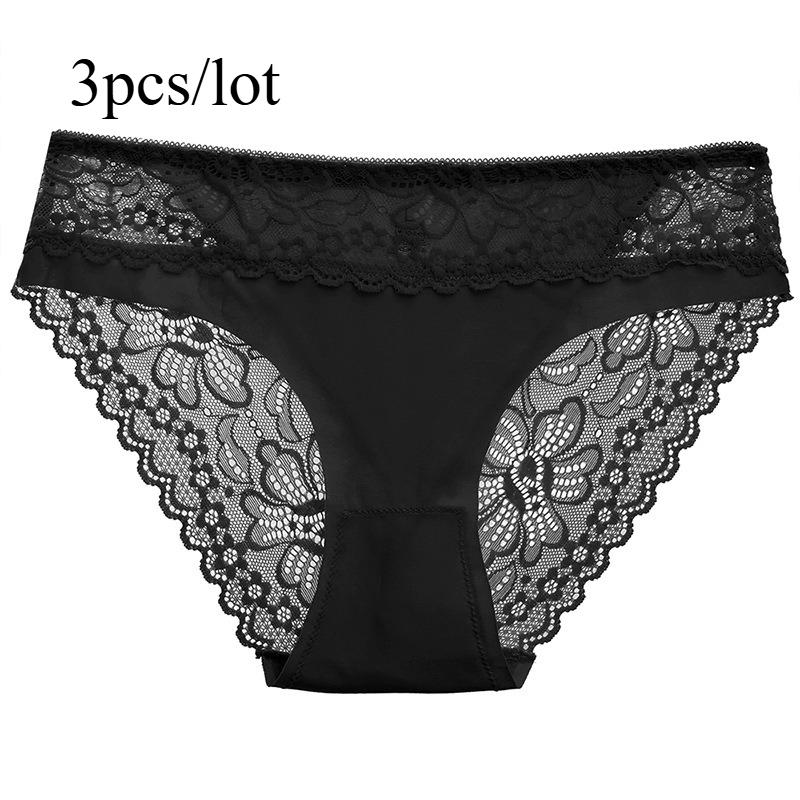 Summer Fashionable Sexy Patchwork Lace Underwear 3pcs/lot Women's Ice Silk Comfortable Breathable Triangle Pants Romantic Women's Triangle Pants