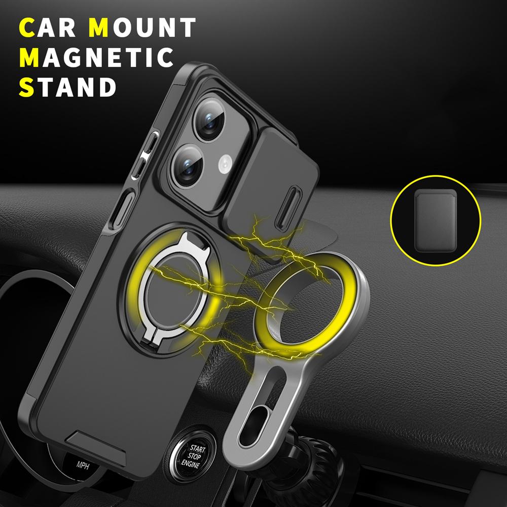 KEYSION 360° Ring Stand Phone Case for OPPO A3 A3X 5G A5i Slide Camera Protection Magnetic Shockproof Cover for OPPO A40 A40m
