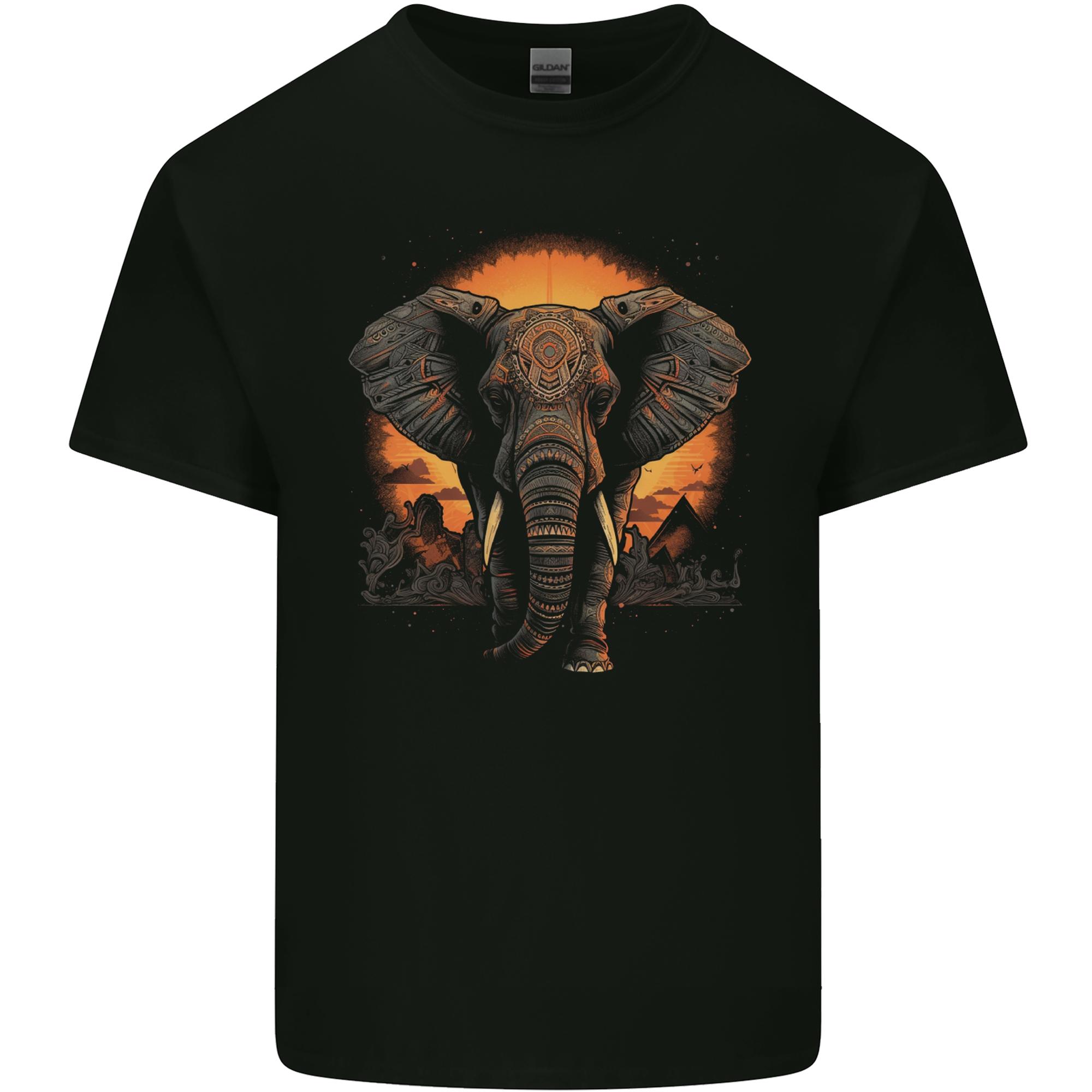 Sunset Tribal Elephant Fantasy Unisexs Light Cotton TShirt S