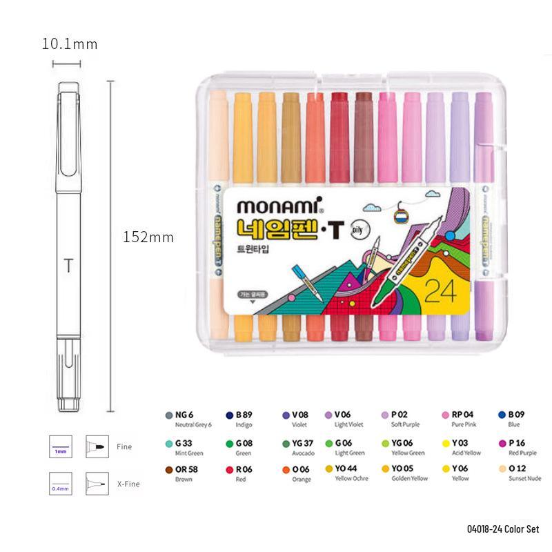 Monami Double-ended Quick-dry Signature Marker Pen 04018 - Korean Outlining Pen