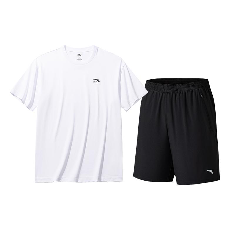 

Anta Хлопковый дышащий топ с коротким рукавом Удобный, приятный к коже, однотонные шорты Повседневный спортивный комплект Мужские комплекты 972528125-1+952527520-4 3XL