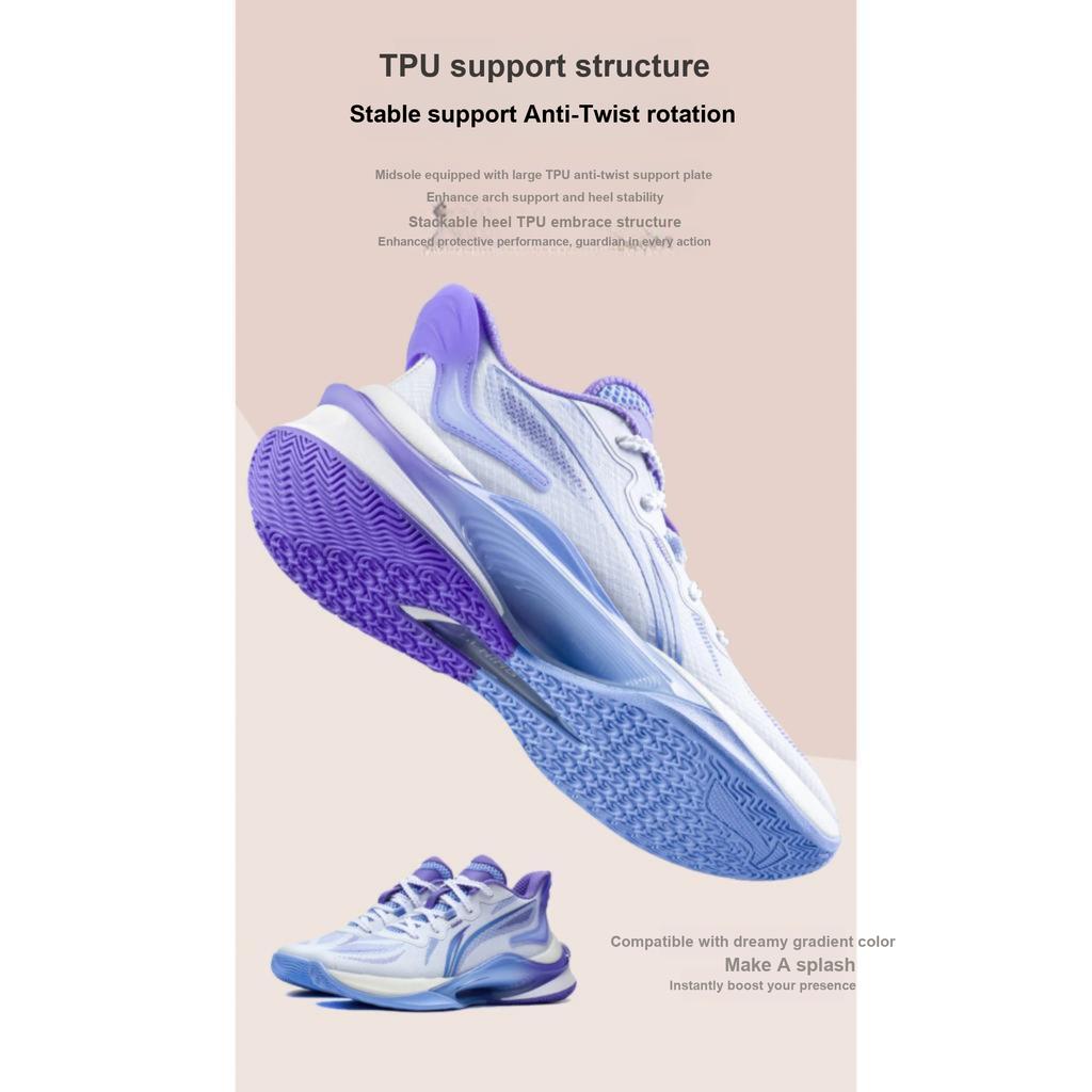 Li Ning Youth  Childrens Aurora Comfortable Versatile Breathable Low-Top Basketball Shoes Kids sneakers Standard-White Flower-Blue YKBT052-1