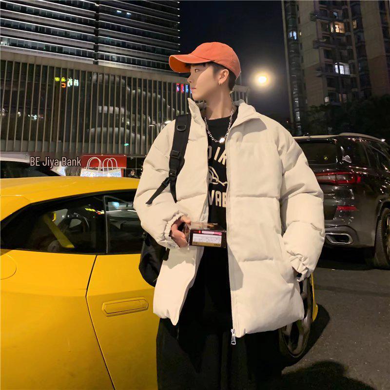 Men's Hong Kong Style Hooded Cotton Padded Winter Jacket - Short, Thick, Warm, and Trendy Loose-Fit Coat in Solid Color