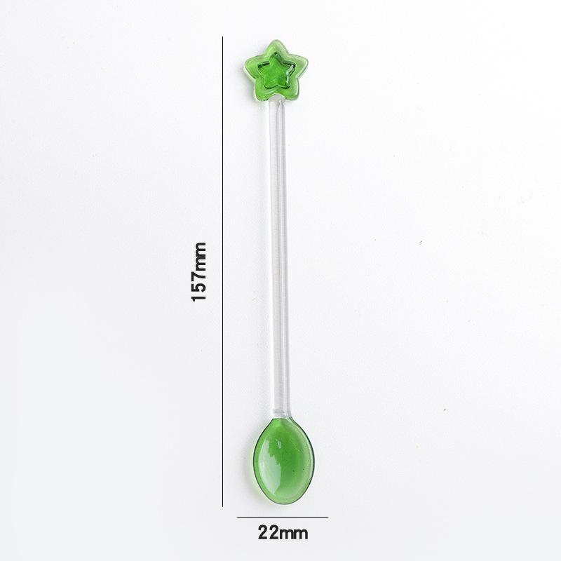 Creative Star Coffee Spoon Kitchen Dessert Cake Scoops Colorful Glass Tea Spoons Long Handle Mixing Round Spoon