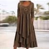 In Stock: 2026 Spring/Autumn European-American Waist-Cinching Casual Dress with Heart Detail and Tiered Hem