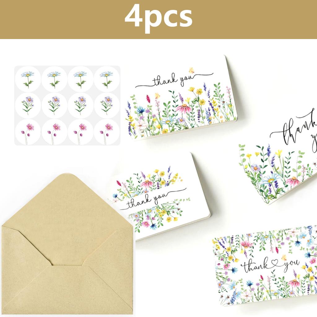 Lavendel Gänseblümchen Frühling Floral Dankeskarten mit Umschlägen & Aufklebern, Abgerundete Ecke Faltbares Blanko Notizkarten Set für Geschenke