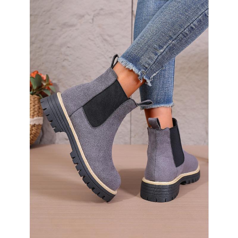 Women's New British Style Ankle High Martin Chelsea Boots Round Toe Winter Simple Thick Soled Boots