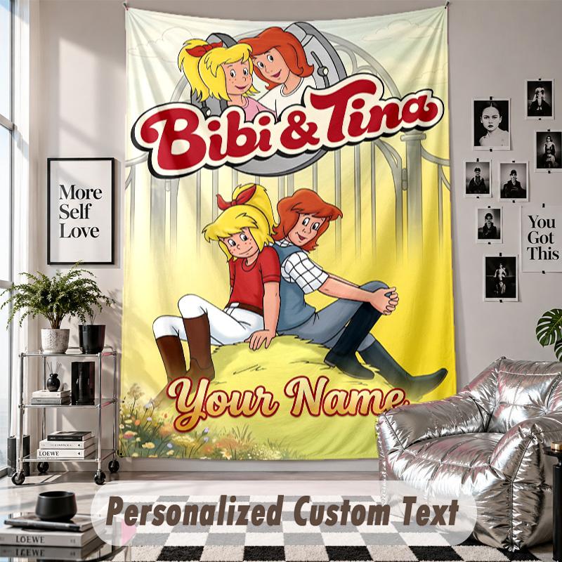 Custom Tapestry Wall Hanging, Bibi & Tina Personalized Name Text Home Wall Decor