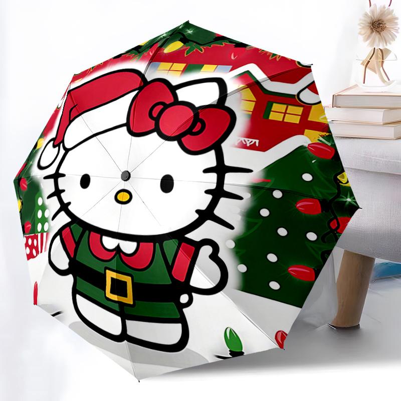 1pc Hello Kitty Christmas Elf Costume Umbrella - Automatic Open/Closed, Portable Folding Design, 8-Rib Iron Frame, Outdoor Umbrella, Festive Gift for