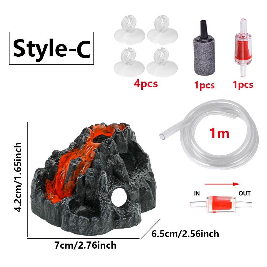 1 Sett Akvarium Fisketank Dekor Vulkanform Luftboblestein Oksygenpumpe Dekorasjon Skjulested Fiskegrotte Resin Ornamenter