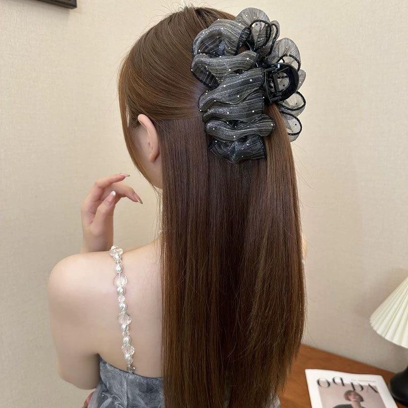 Sweet Mesh Tulle Big Bow Hair Claw Clips for Women Solid Colours Elegant Bowknot Ponytail Clip New Headdress Accessories