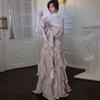 LYRIA Shinny Ruffles Hem Maxi Dress A Line Long Sleeve Slim Fit Party Long Robes Lace Up Luxury Club Vestidos Lady Gowns