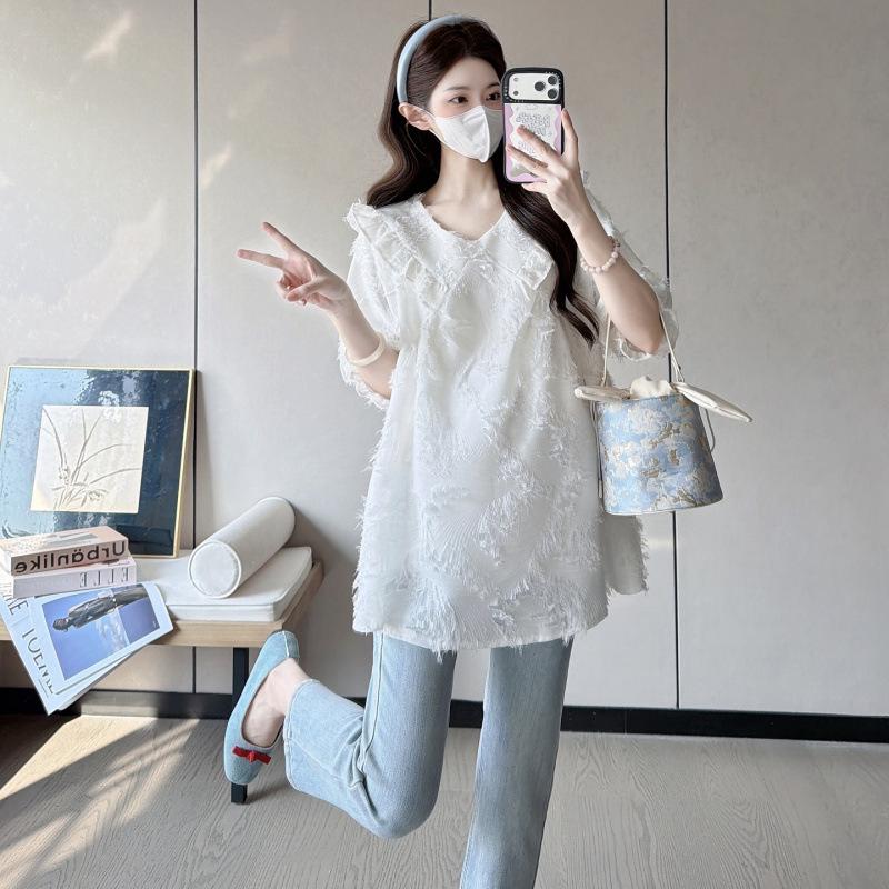 2026 Summer V-Neck Korean Style Short Sleeve Maternity Doll Top 2XL