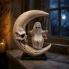 Collectible Festive Gift Halloween Ghost Swing Figurine, Spooky On A Moon Statue, Funny Dark Style Ornament Resin Gothic Home Decoration for Desktop,