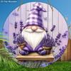 Adorable Gnome Lavender Purple Wooden Sign 2D Flat Print of Dwarf Round Artwork for Front Door Wall Hanging Decor Ideal Home Decoration