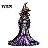 Black Cat Statue Halloween Witch Figurine, Resin with Pumpkin, Retro Figurine Sculpture, Gothic Tabletop Ornament for Party Display And Seasonal