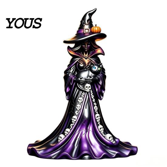 Black Cat Statue Halloween Witch Figurine, Resin with Pumpkin, Retro Figurine Sculpture, Gothic Tabletop Ornament for Party Display And Seasonal