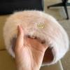 Hairy Long Rabbit Hair Beret Female Autumn and Winter Face Small Plush Hat Big Head Circumference Painter Hat