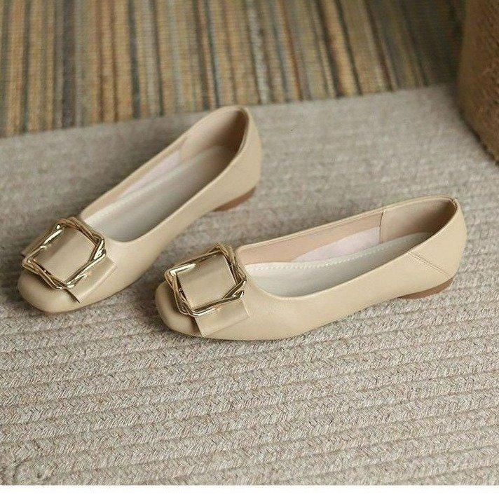 2025 Spring New Internet Celebrity Flat Female Single Shoes Fairy Style Square Head Low Heel Work Shoes Shallow Lazy Bean Shoes