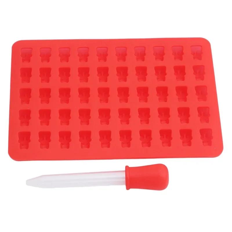 

Модная силиконовая форма для конфет в форме медведя 50Grids с капельницей, самодельные формы для шоколадной помадки, кухонный инструмент для украшения выпечки красный