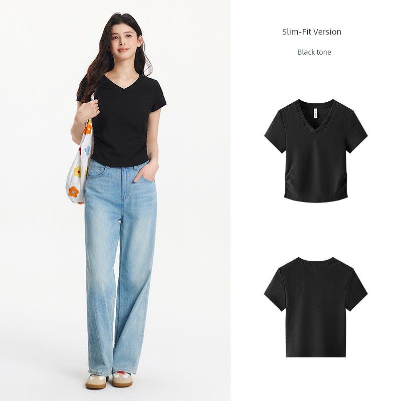 

Cool T Mori Horse Short-Sleeved T-shirt Women s Short Silm Shoulder Tight Waist 2025 Summer New Arrival Tops Easiest for Match White T-shirt Black 00499 150/76A/XS