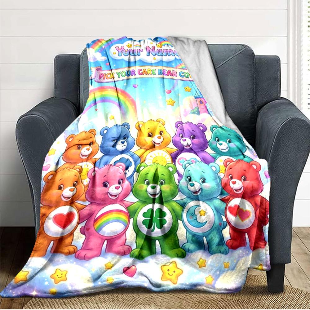 Name Custom Cartoon Care Bears Print Flannel Blanket High Quality Warm Comfortable Cover for All Seasons Perfect for Gifts Home Decor