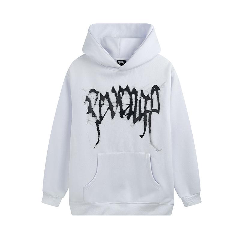 2022 autumn and winter new high street beauty tide revenge smoke skull print loose fleece hooded sweater