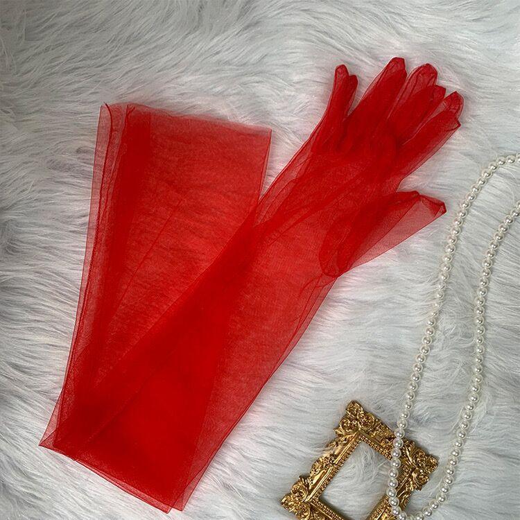 

70Cm Women Transparent Thin Lace Elegant Tulle Long Gloves Mesh Gauze Sexy Wedding Party Summer Lace Ladies Prom Dress Gloves One Size