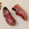 Fashion Original Natural Leather Shoes for Women Vintage Comfort Round Toe Buckl Flats Woman Slip On Orthopedic Loafers Ladies Moccasins