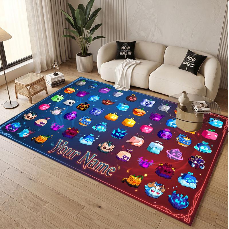 Custom Name Text Crystal Velvet Rug,Blox Fruits Soft Plush Decorative Non Slip Floor Carpet