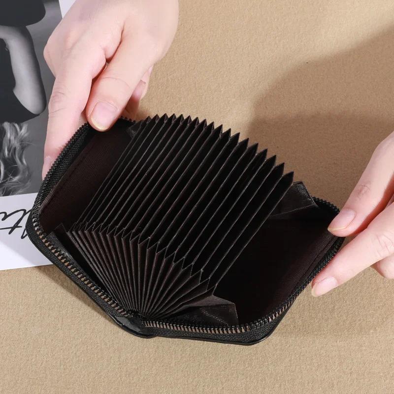 Portofel scurt din piele pentru femei, suport blocat RFID pentru carduri de credit pentru bărbați, portofel cu fermoar pe contur